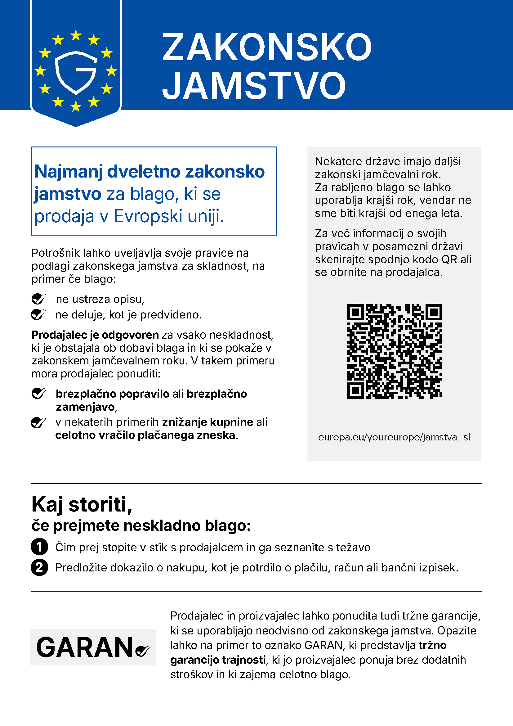Obvestilo o zakonskem jamstvu